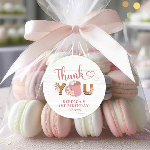 Pink S'more Girl 1er Anniversaire Sticker Merci