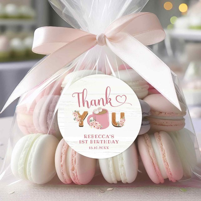 Pink S'more Girl 1er Anniversaire Sticker Merci (Créateur téléchargé)