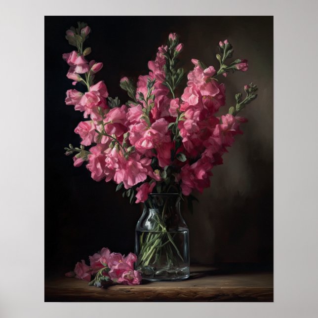 Pink Snapdragon Fleurs Art Imprimer Poster (Devant)