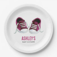Pink Sneakers Babydusche Papierplatte, Girl Dusche