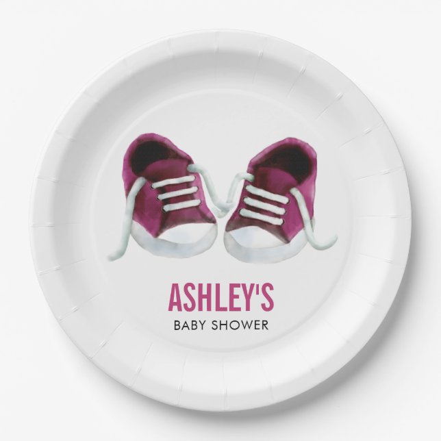 Pink Sneakers Babydusche Papierplatte, Girl Dusche Pappteller (Vorderseite)