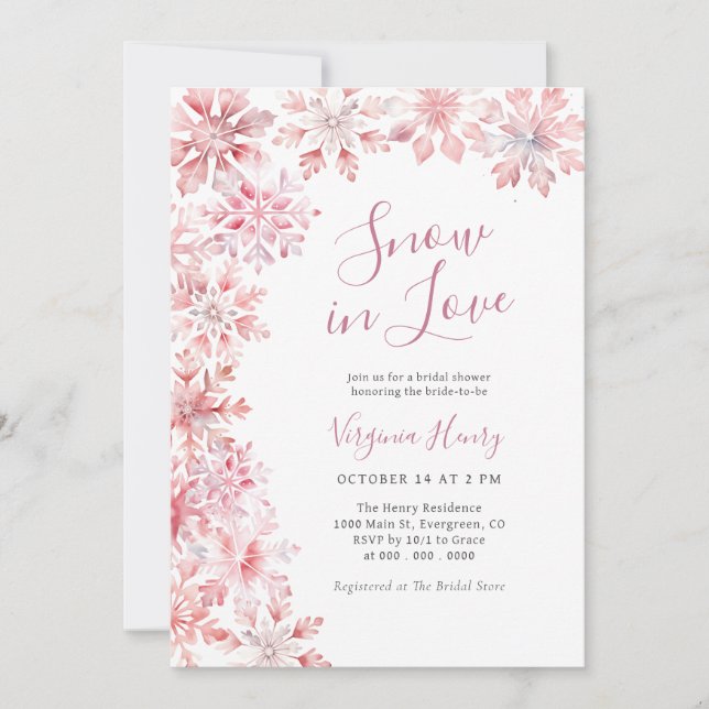 Pink Snow In Love Bridal Shower Einladung (Vorderseite)