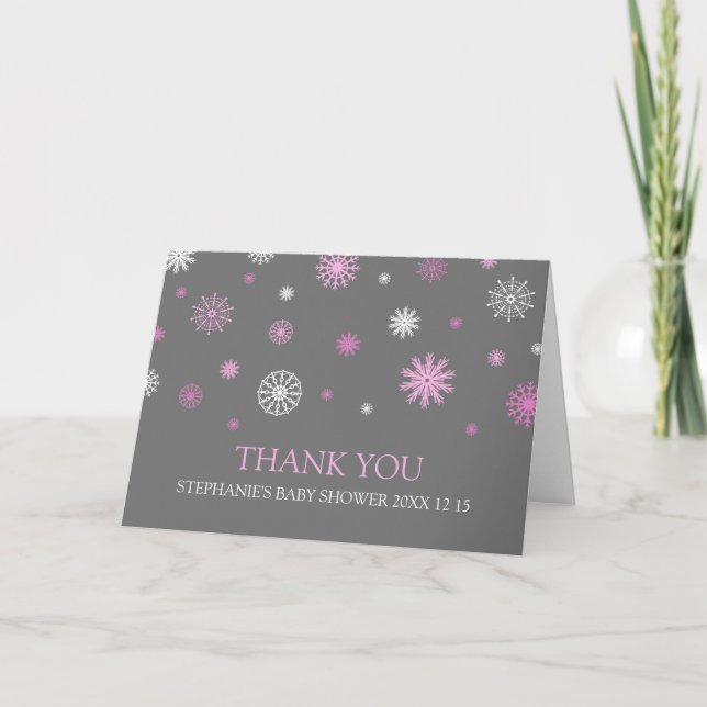 Pink Snow Winter Baby Dusche Danke Karte (Vorderseite)