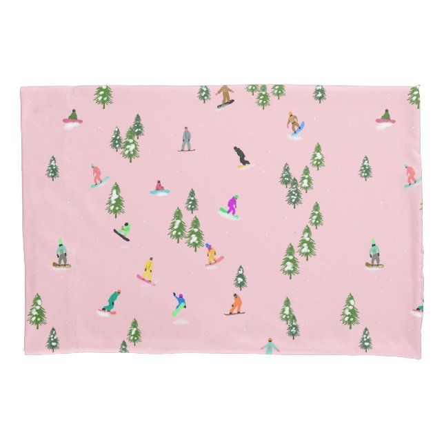 Pink Snowboarder Snowboarden Illustration Kissenbezug (Vorderseite)