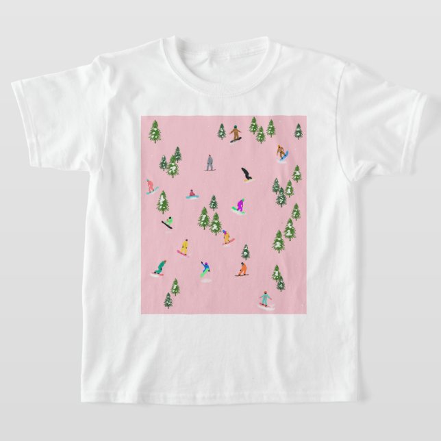 Pink Snowboarder Snowboarden Illustration T-Shirt (Ablage )