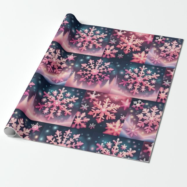 Pink Snowflags Weihnachtswrapping Paper Geschenkpapier (Ungerollt)