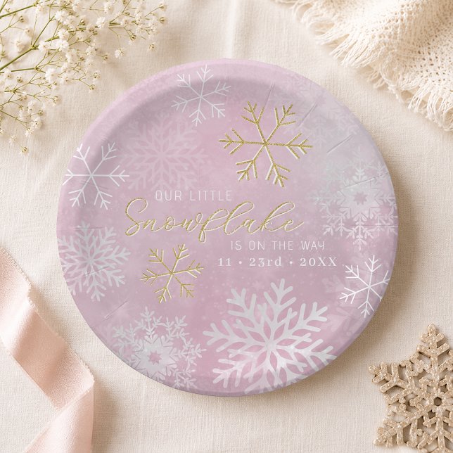 Pink Snowflake Babydusche Teller (Paper Plates)