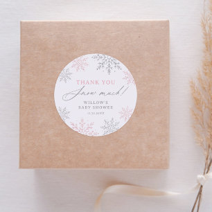 Pink Snowflake Babydusche Vielen Dank Schnee viel Runder Aufkleber