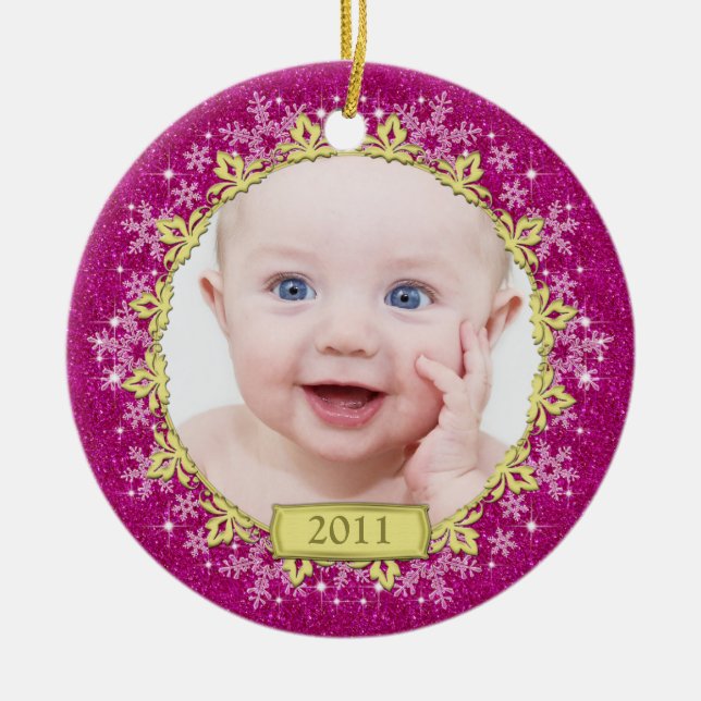 Pink Snowflake Baby's First Christmas Ornament (Vorne)