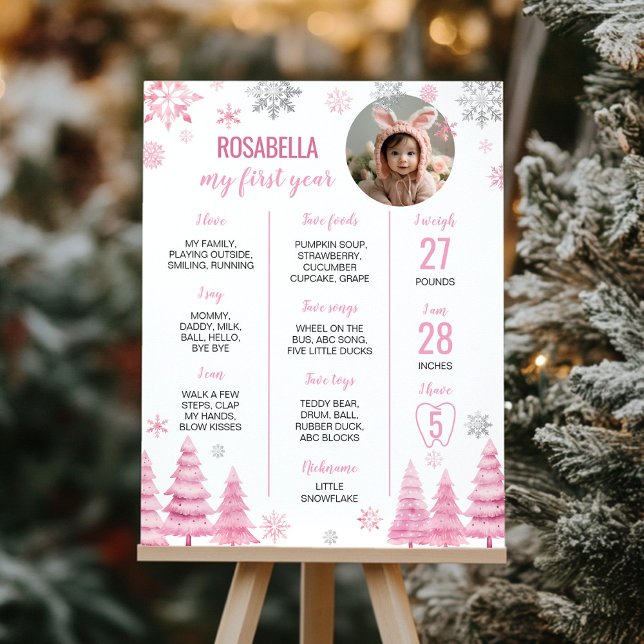 Pink Snowflake Birthday Milestone Foto Poster (Von Creator hochgeladen)