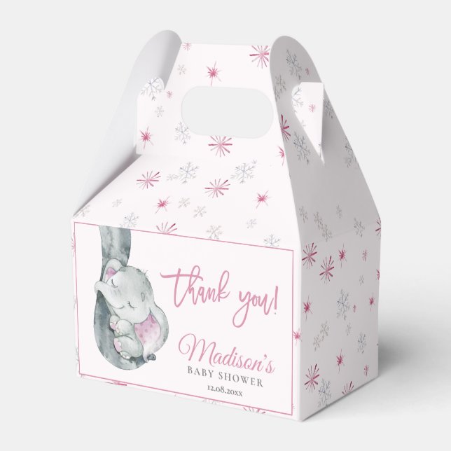 Pink Snowflake Elephant Winter Girl Babydusche Geschenkschachtel (Vorderseite)