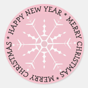 Pink Snowflake Frohe Weihnachtsaufkleber Runder Aufkleber