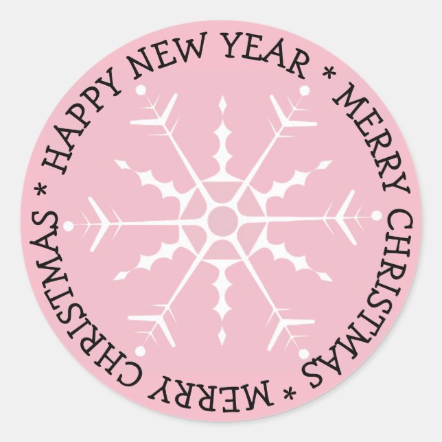 Pink Snowflake Frohe Weihnachtsaufkleber Runder Aufkleber (Vorderseite)