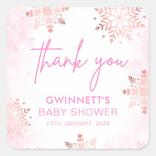 Pink Snowflake Girl Babydusche Quadratischer Aufkleber