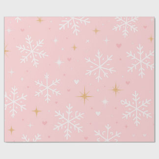 Pink Snowflake & Gold Sparkle Christmas  Geschenkpapier