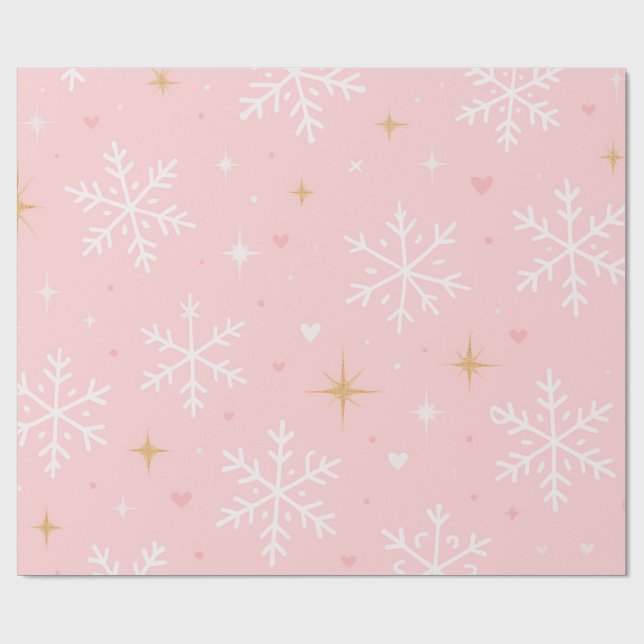 Pink Snowflake & Gold Sparkle Christmas  Geschenkpapier (Flach)