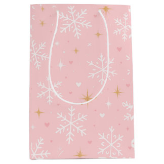 Pink Snowflake & Gold Sparkle Christmas Gift Bag  Mittlere Geschenktüte