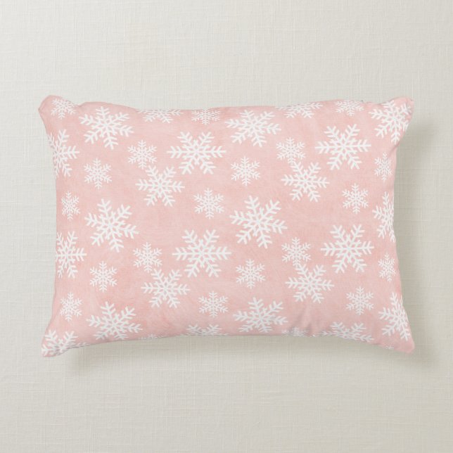 Pink Snowflake Holiday Weihnachten Feminine Dekokissen (Vorderseite)