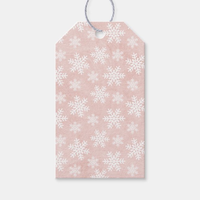 Pink Snowflake Holiday Weihnachten Feminine Geschenkanhänger (Vorderseite)