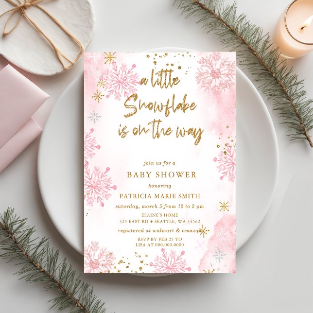 Pink Snowflake ist auf der WAY Winter Baby Dusche Einladung (Pink Snowflake is on the WAY Winter Baby Shower Invitation)