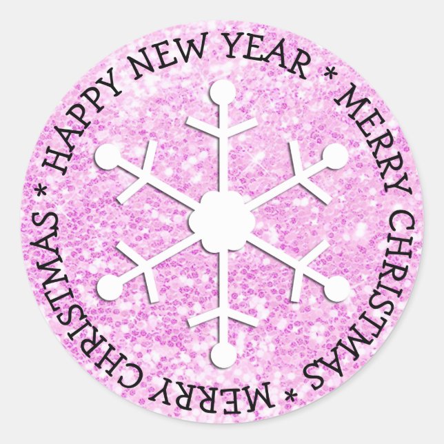 Pink Snowflake Joyeux Sticker de Noël (Devant)