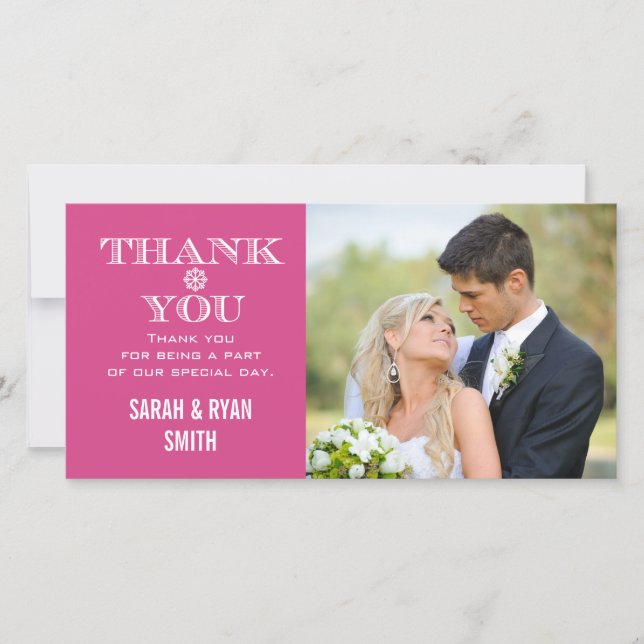 Pink Snowflake Mariage Photo Merci Cartes (Devant)