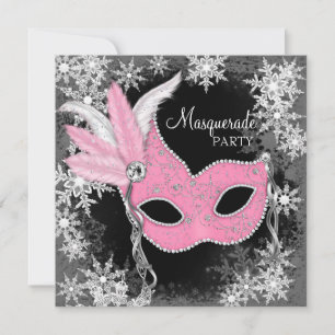 Pink Snowflake Masquera Party Einladung