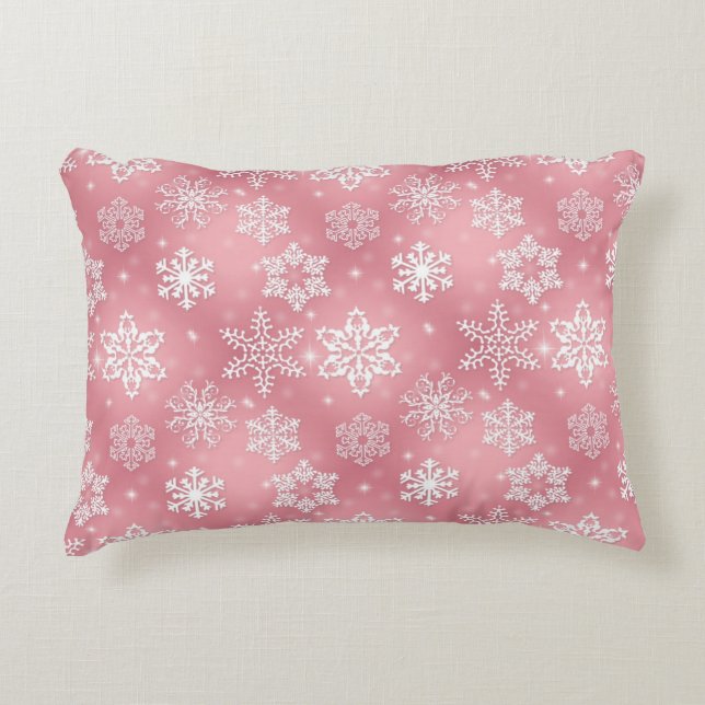 Pink Snowflake Muster Akzent Kissen (Vorderseite)