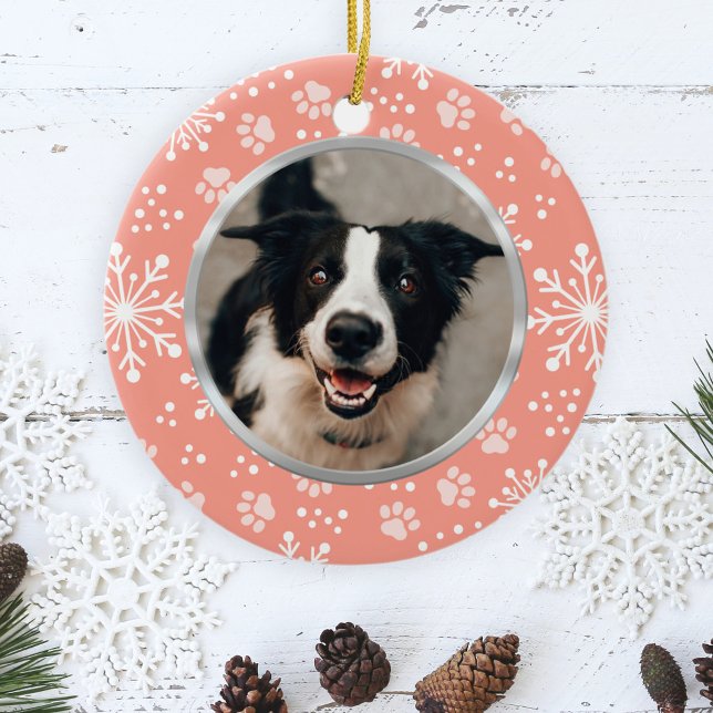 Pink Snowflake Paw Muster Pet Foto Keramik Ornament (Von Creator hochgeladen)