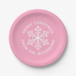 Pink Snowflake Weihnachts-Teller Pappteller