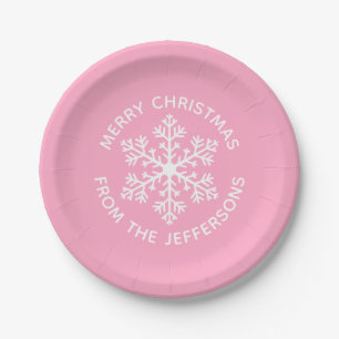 Pink Snowflake Weihnachts-Teller Pappteller