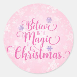 Pink Snowflake Weihnachtsaufkleber Runder Aufkleber