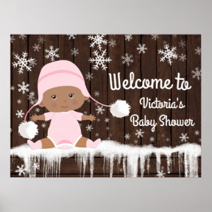 Pink Snowflake Winter Girl Babyduschzeichen Poster
