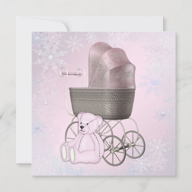 Pink Snowflake Winter Wonderland Babydusche Einladung (Vorderseite)