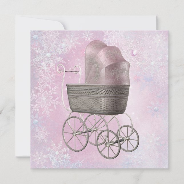 Pink Snowflake Winter Wonderland Babydusche Einladung (Vorderseite)