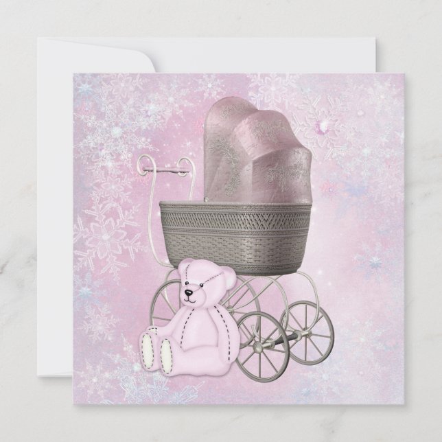 Pink Snowflake Winter Wonderland Babydusche Einladung (Vorderseite)
