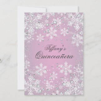Pink Snowflake Winter Wonderland Quinceanera Einladung