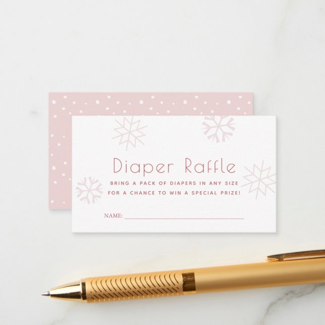 Pink Snowflakes Baby Dusche Windeln Raffle Ticket Begleitkarte (Vorderseite/Rückseite Beispiel)