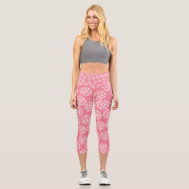 Pink Snowflakes Patterns Festive Frosty Winterland Capri Leggings