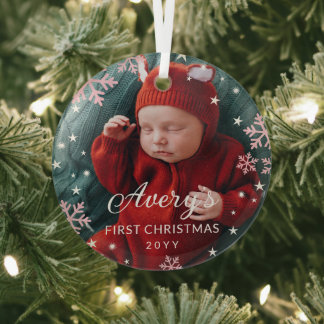 Pink Snowflakes & Stars Kindermädchen 1. Weihnacht Ornament Aus Glas