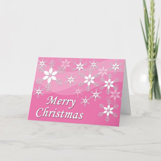Pink Snowflakes Weihnachtskarte Feiertagskarte (Vorderseite)