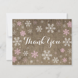 Pink Snowflaps Carte de remerciements de Burlap hi