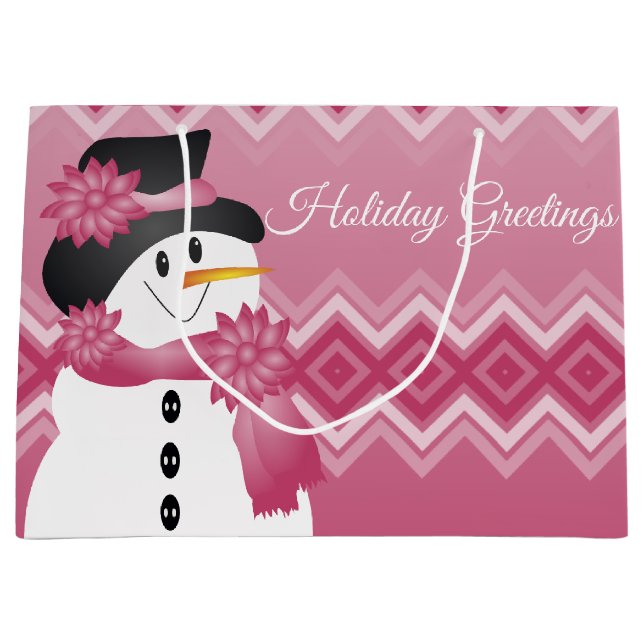 Pink Snowman Gemustert Große Geschenktüte (Vorderseite)