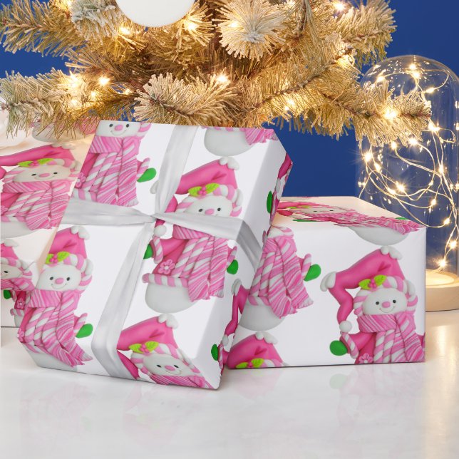 Pink Snowman Geschenkpapier (Feiertage)
