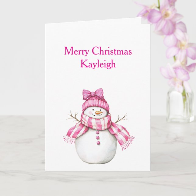 Pink Snowman Girl Weihnachten Karte (Orchidee)