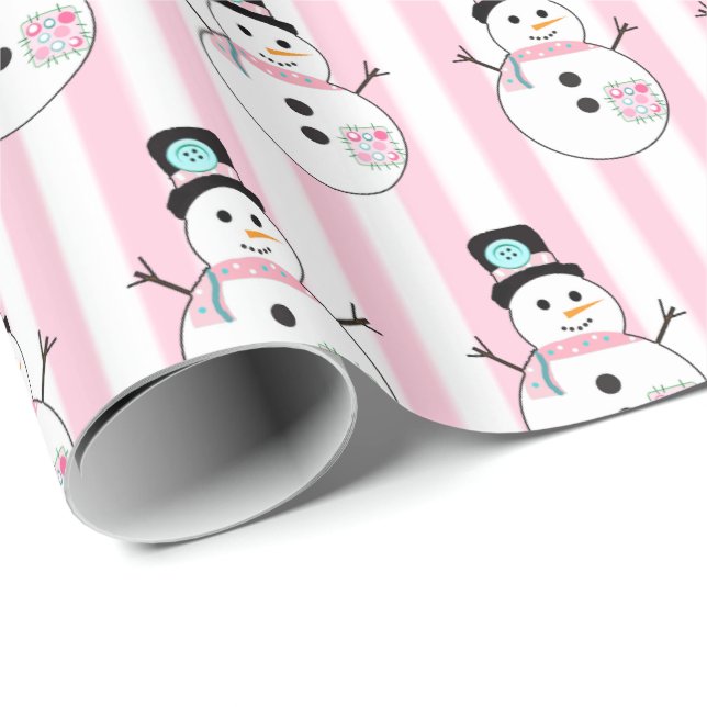 Pink Snowman Holiday Weihnachtsgeschenk Wrap Geschenkpapier (Rolleneckpunkt)