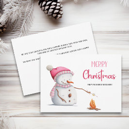 Pink Snowman Marshmallows Merry Christmas Business Feiertagskarte