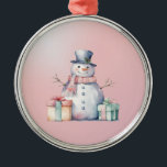 Pink Snowman mit Packungen Ornament Aus Metall<br><div class="desc">In Rosatönen gefertigt,  ist dieses Design friedlich und beruhigend.</div>