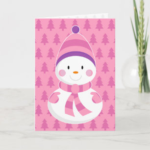 Pink Snowman Weihnachtskarte Feiertagskarte