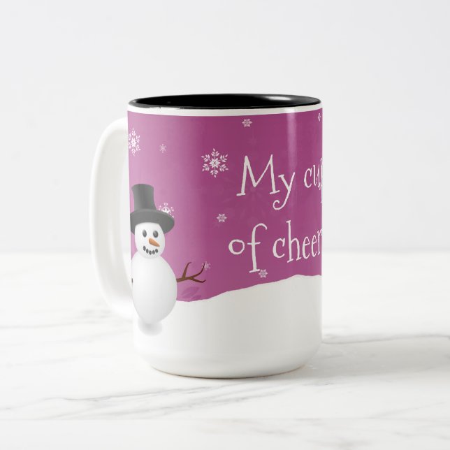 Pink Snowman Winter Scene Weihnachtsfeier Tasse (Vorderseite Links)